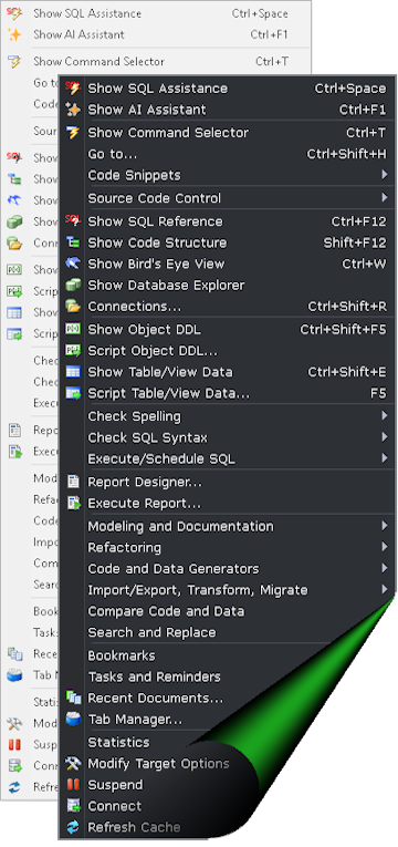 SQL Assistant's menu